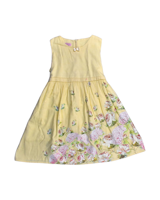 A Yellow Sleeveless Dresses from Lovely Lace Baby in size 4T for girl. (Front View)