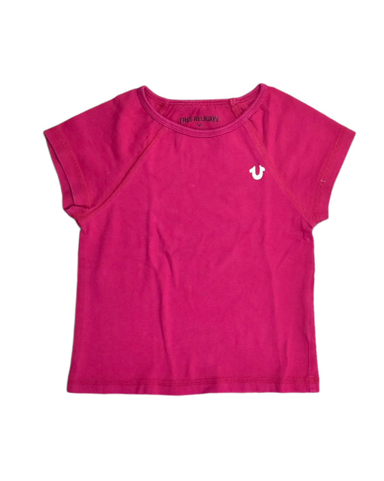 A Pink Short Sleeve Tops from True Religion in size 3T for girl. (Front View)