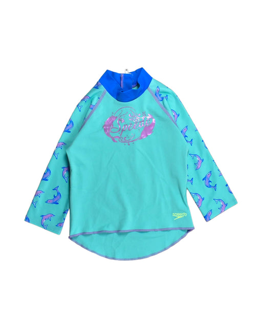 A Teal Rash Guards from Speedo in size 4T for girl. (Front View)