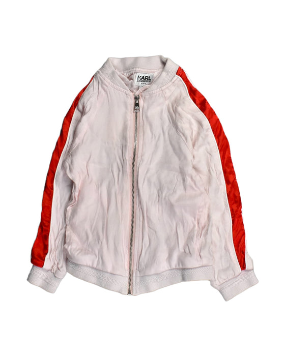 A Pink Lightweight Jackets from Karl Lagerfeld in size 4T for girl. (Front View)