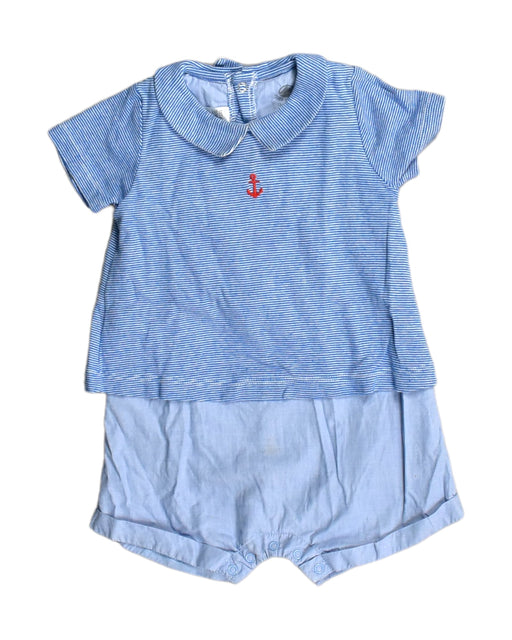 A Blue Rompers from Petit Bateau in size 6-12M for girl. (Front View)