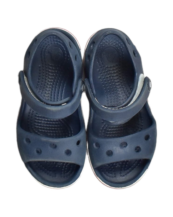 A Blue Sandals from Crocs in size 3T for boy. (Back View)