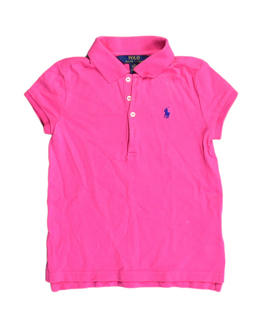 A Pink Short Sleeve Polos from Polo Ralph Lauren in size 6T for girl. (Front View)