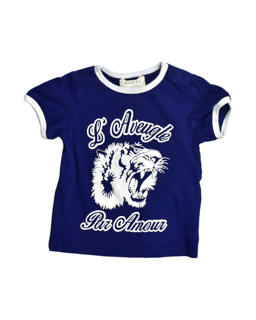 A Blue T Shirts from Gucci in size 6-12M for girl. (Front View)