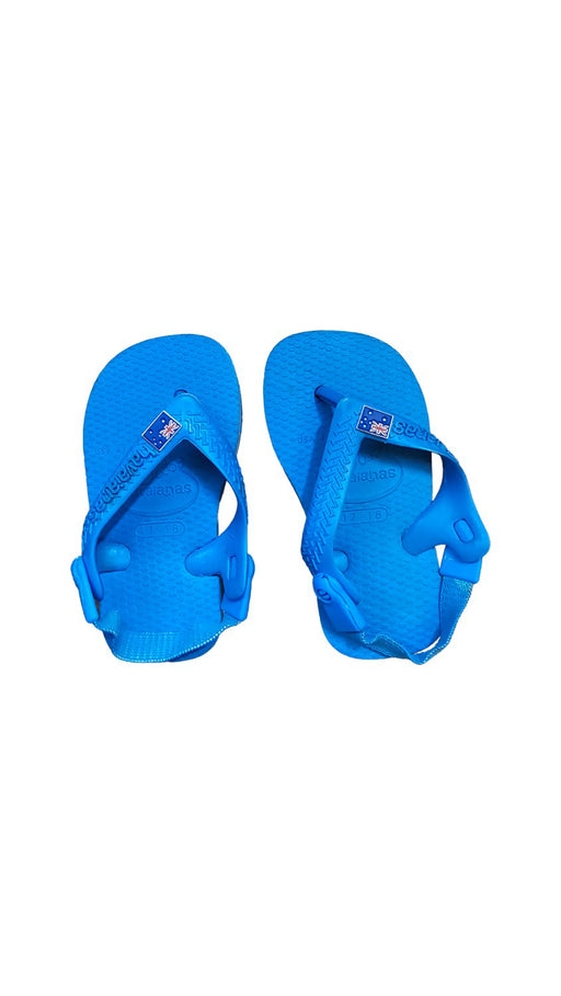 A Blue Sandals from Havaianas in size 6-12M for neutral. (Front View)