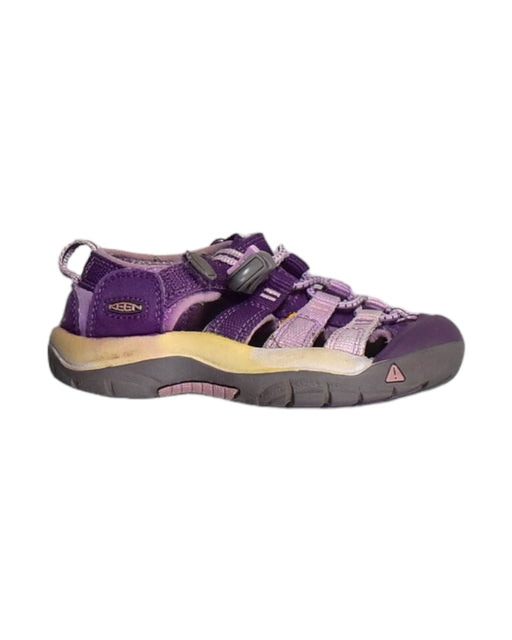 A Purple Sandals from Keen in size 4T for girl. (Front View)