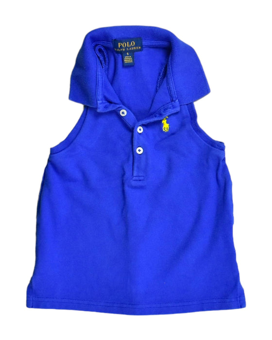 A Blue Sleeveless Polos from Polo Ralph Lauren in size 5T for girl. (Front View)