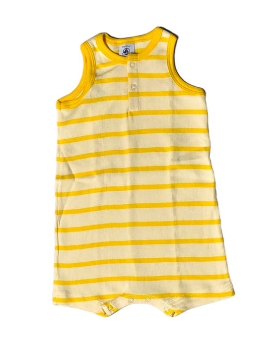 A Yellow Rompers from Petit Bateau in size 3-6M for boy. (Front View)