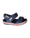 A Blue Sandals from Crocs in size 3T for boy. (Front View)