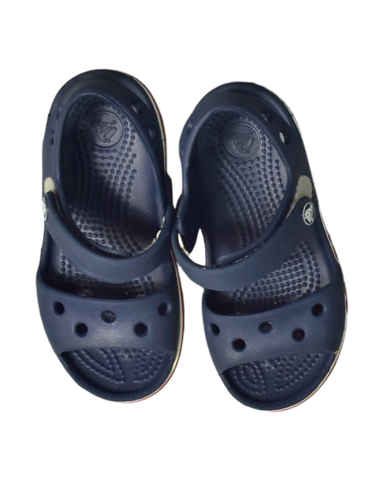 A Blue Sandals from Crocs in size 3T for boy. (Back View)