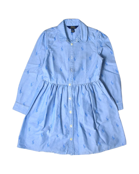 A Blue Long Sleeve Dresses from Polo Ralph Lauren in size 6T for girl. (Front View)