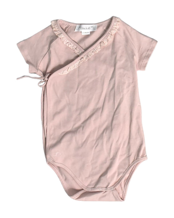 A Pink Short Sleeve Bodysuits from Chateau de Sable in size 12-18M for girl. (Front View)