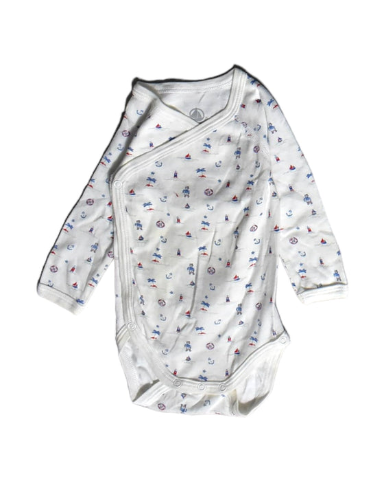 A White Long Sleeve Bodysuits from Petit Bateau in size 0-3M for boy. (Front View)