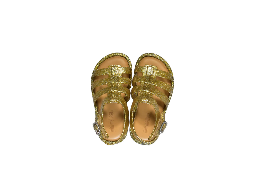 A Gold Sandals from Mini Melissa in size 18-24M for girl. (Front View)