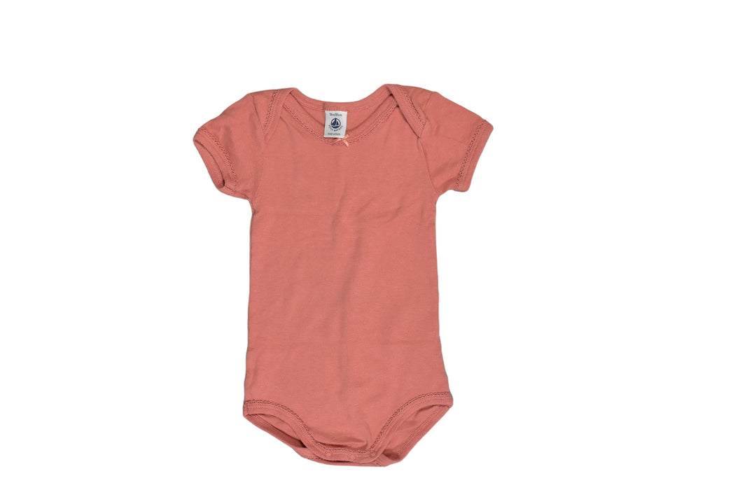 A Orange Short Sleeve Bodysuits from Petit Bateau in size 12-18M for girl. (Front View)