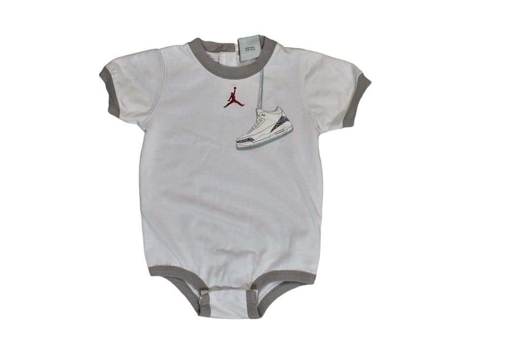 A Grey Short Sleeve Bodysuits from Air Jordan in size 18-24M for boy. (Front View)