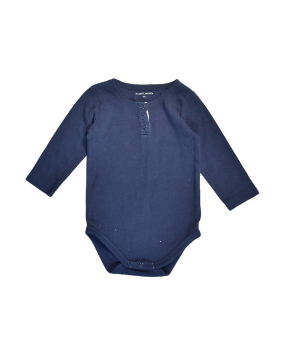 A Blue Long Sleeve Bodysuits from Le Petit Society in size 6-12M for boy. (Front View)