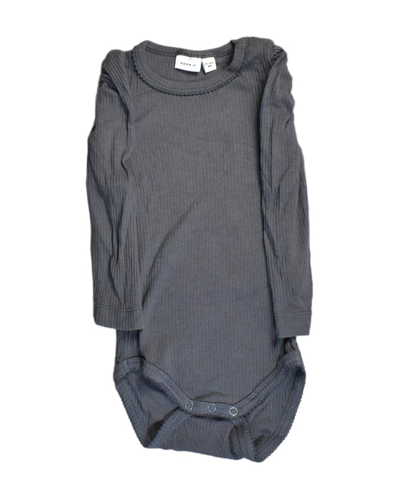 A Grey Long Sleeve Bodysuits from Name It in size 12-18M for girl. (Front View)