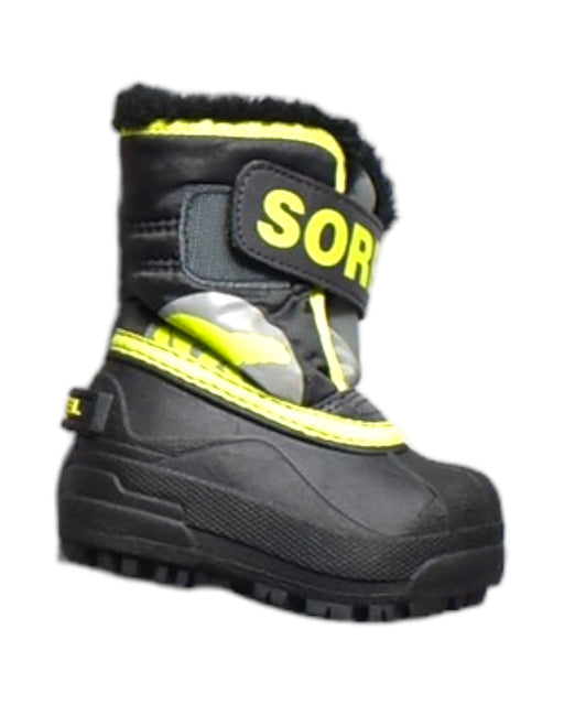 A Black Winter Boots from Sorel in size 12-18M for boy. (Front View)