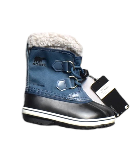 A Blue Winter Boots from Sorel in size 4T for boy. (Front View)