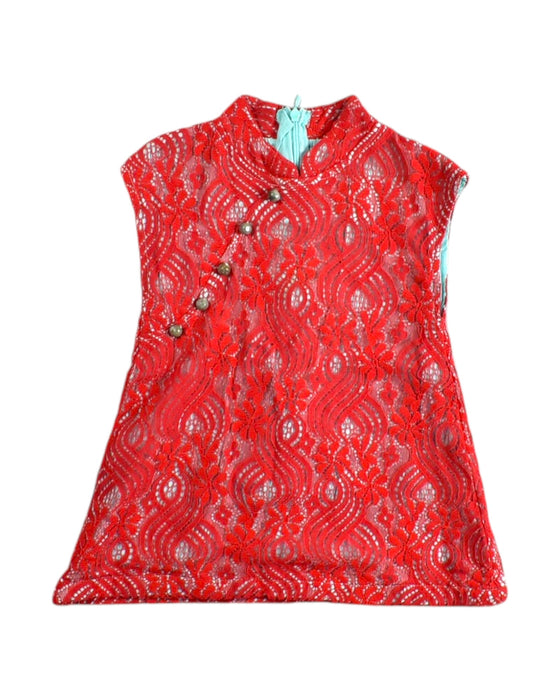 A Red Sleeveless Dresses from Elly in size 2T for girl. (Front View)