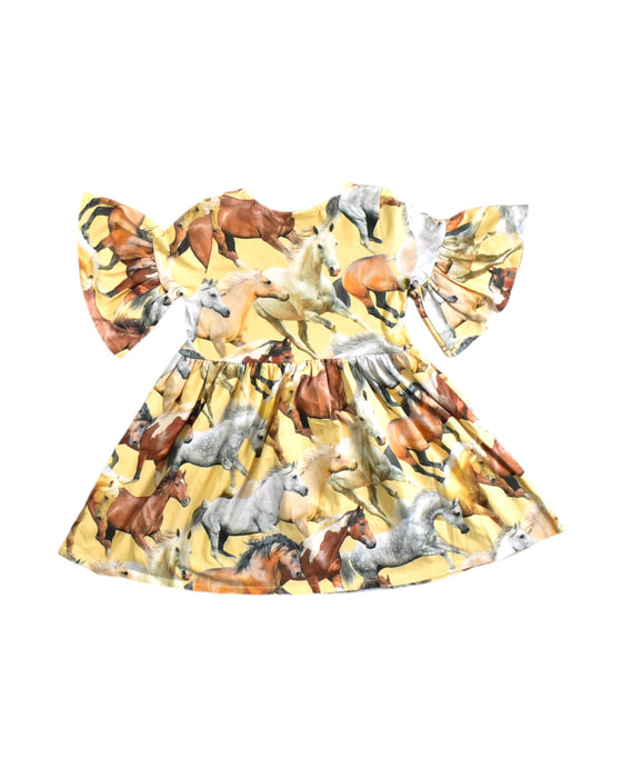 A Yellow Short Sleeve Dresses from Molo in size 4T for girl. (Back View)