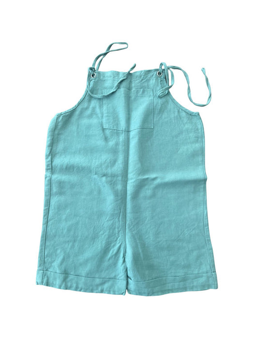 A Teal Overall Shorts from Le Petit Society in size 5T for girl. (Back View)