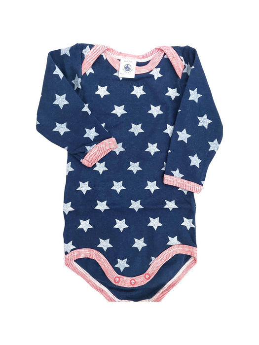 A Blue Long Sleeve Bodysuits from Petit Bateau in size 6-12M for boy. (Front View)