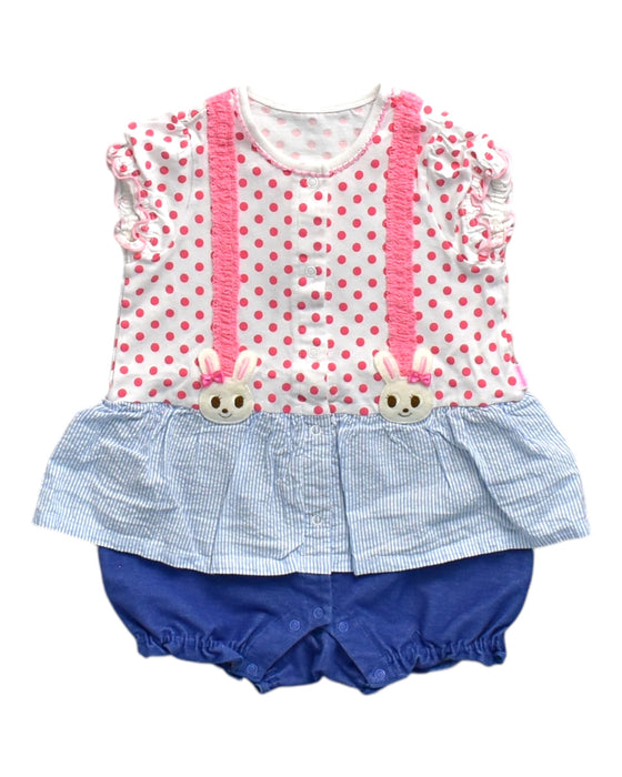 A Pink Short Sleeve Rompers from Miki House in size 3T for girl. (Front View)