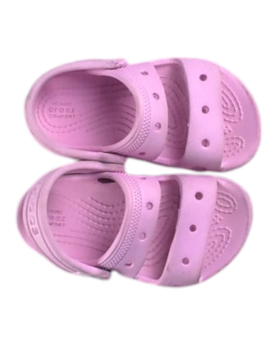 A Pink Sandals from Crocs in size 18-24M for girl. (Back View)