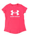 A Pink Short Sleeve T Shirts from Under Armour in size 12Y for girl. (Front View)