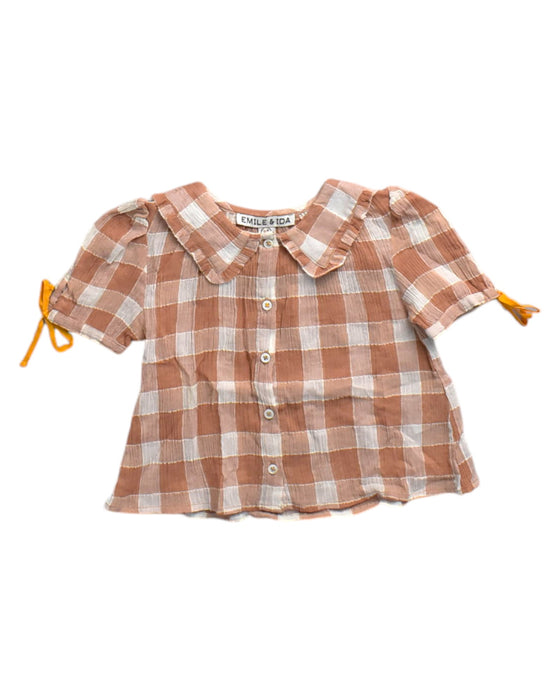 A Brown Short Sleeve Shirts from Emile et Ida in size 12-18M for girl. (Front View)