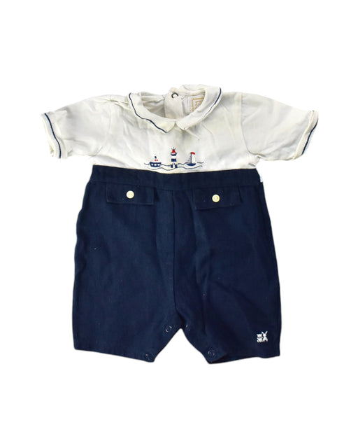 A Navy Short Sleeve Rompers from Emile et Rose in size 0-3M for boy. (Front View)