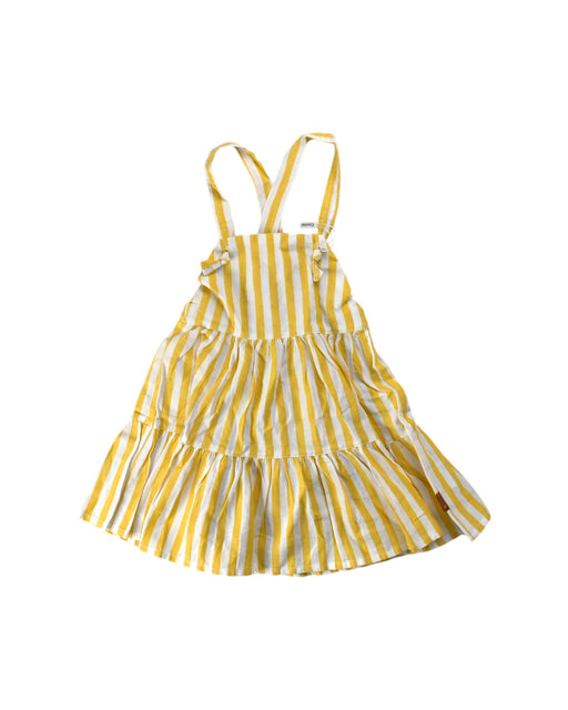 A Yellow-White Sleeveless Dresses from Cocote in size 4T for girl. (Front View)