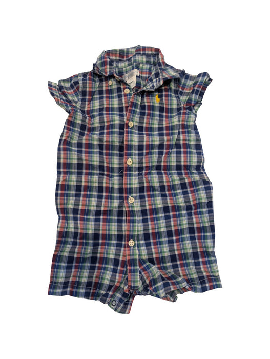 A Blue Short Sleeve Rompers from Ralph Lauren in size 3-6M for neutral. (Front View)