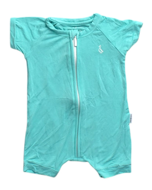 A Teal Short Sleeve Rompers from Raph and Remy in size 3-6M for neutral. (Front View)