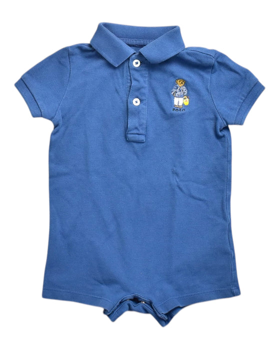 A Blue Short Sleeve Rompers from Ralph Lauren in size 3-6M for neutral. (Front View)