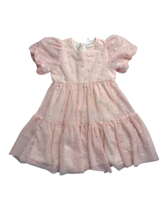 A Pink Short Sleeve Dresses from Seed in size 5T for girl. (Front View)