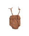 A Brown Sleeveless Rompers from Rylee + Cru in size 3-6M for neutral. (Front View)