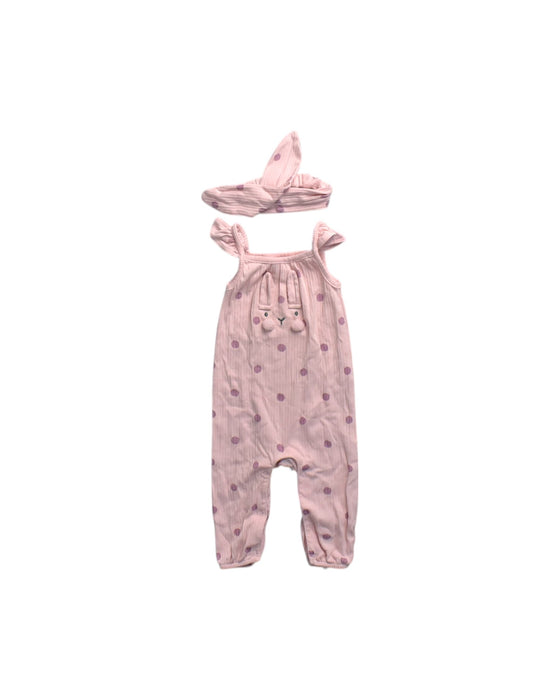 A Pink Sleeveless Rompers from Rabbit + Bear in size 6-12M for neutral. (Front View)