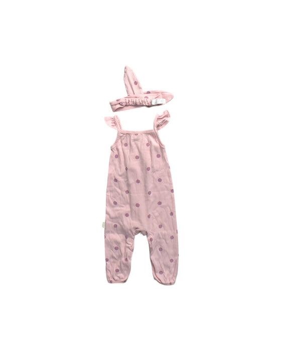 A Pink Sleeveless Rompers from Rabbit + Bear in size 6-12M for neutral. (Back View)