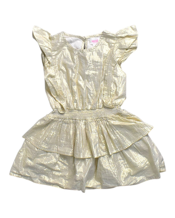 A Gold Sleeveless Dresses from Seed in size 3T for girl. (Front View)