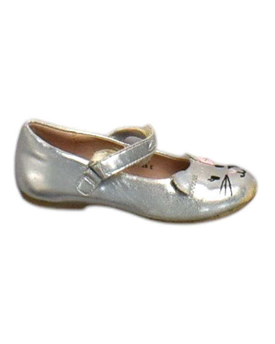 A Silver Flats from Clarks in size 4T for girl. (Front View)