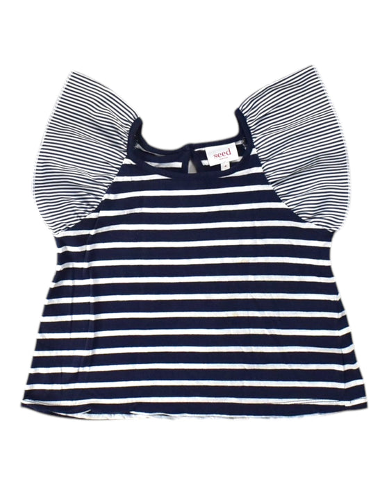 A Navy Short Sleeve Tops from Seed in size 4T for girl. (Front View)