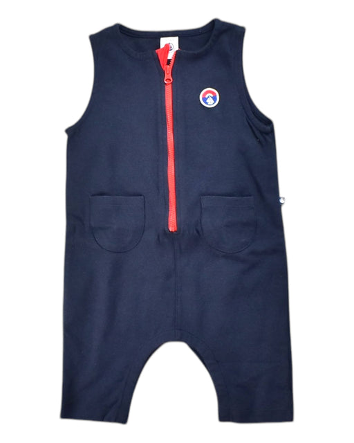 A Navy Sleeveless Rompers from Petit Bateau in size 12-18M for boy. (Front View)