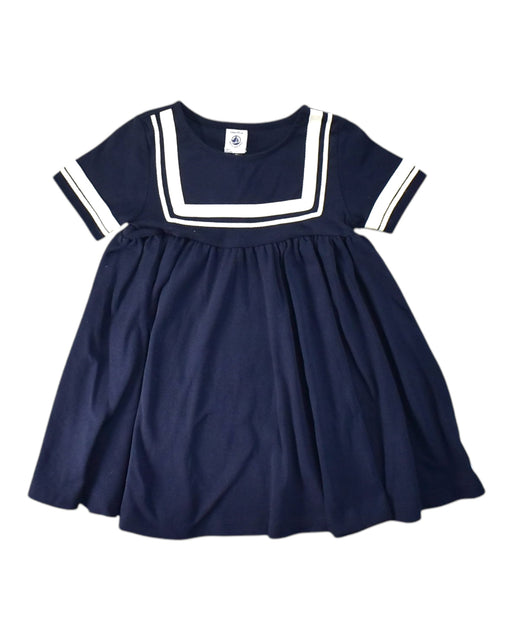 A Navy Short Sleeve Dresses from Petit Bateau in size 3T for girl. (Front View)