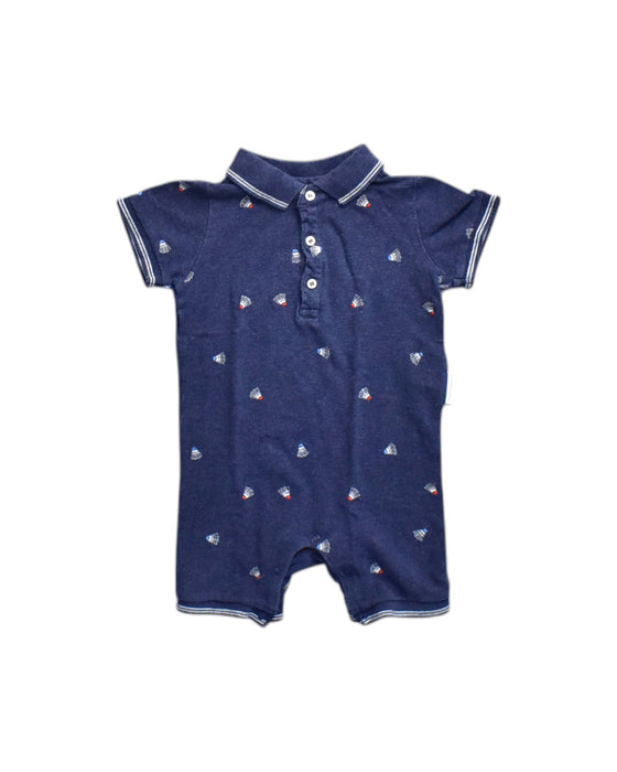 A Navy Short Sleeve Rompers from Purebaby in size 12-18M for neutral. (Front View)