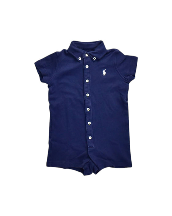 A Navy Short Sleeve Rompers from Ralph Lauren in size 6-12M for neutral. (Front View)