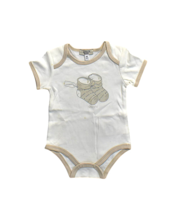 A White Short Sleeve Bodysuits from Armani Baby in size 3-6M for neutral. (Front View)