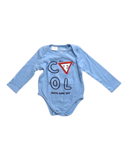 A Blue Long Sleeve Bodysuits from Guess in size 6-12M for boy. (Front View)